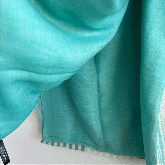 NWT Bloomingdales Exclusive Lightweight Tiffany Blue Gold Blanket Scarf - Picture 2 of 5